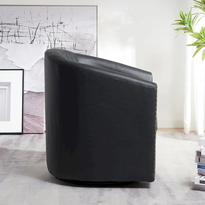 29-Inch Tufted PU Leather Swivel Barrel Chair