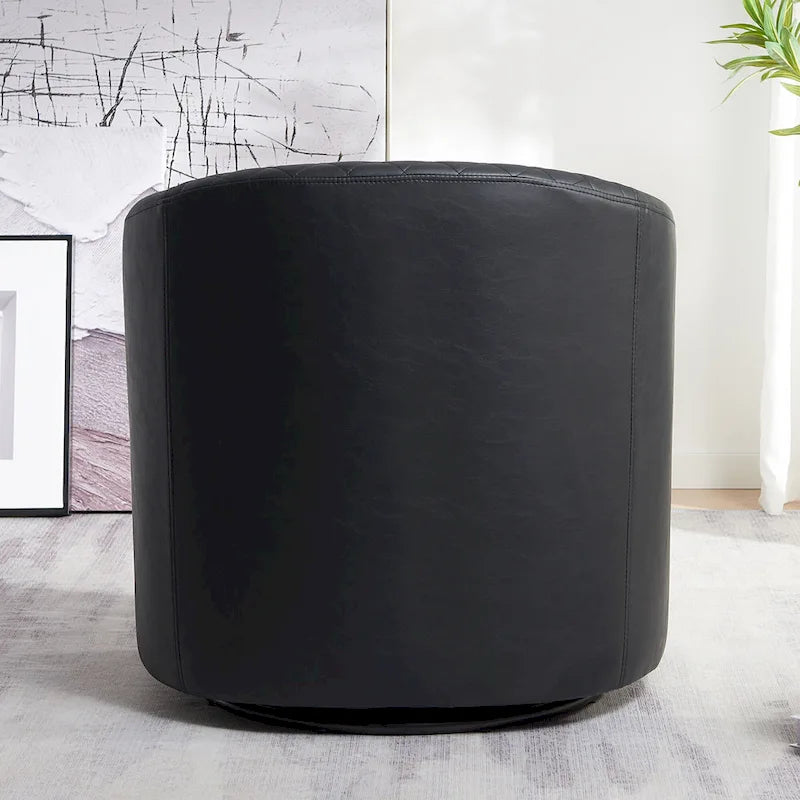 29-Inch Tufted PU Leather Swivel Barrel Chair