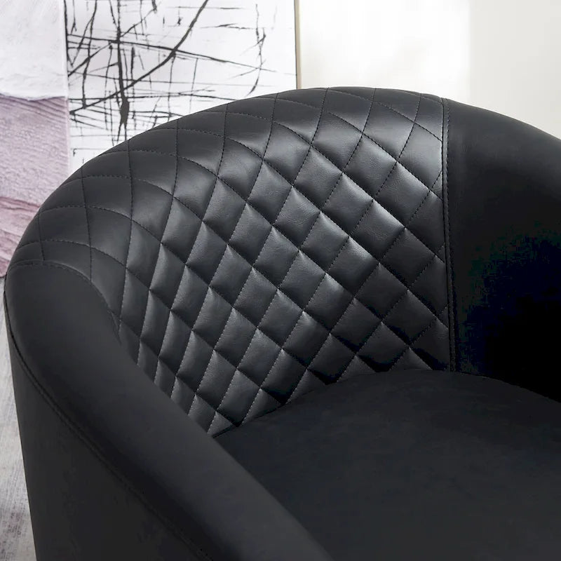 29-Inch Tufted PU Leather Swivel Barrel Chair