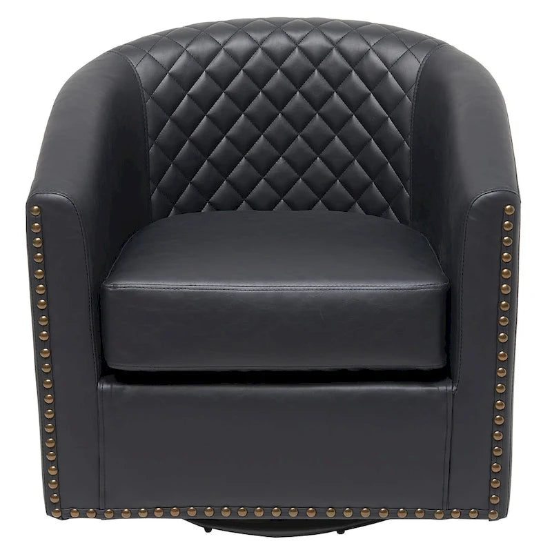 29-Inch Tufted PU Leather Swivel Barrel Chair