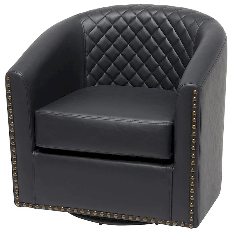 29-Inch Tufted PU Leather Swivel Barrel Chair