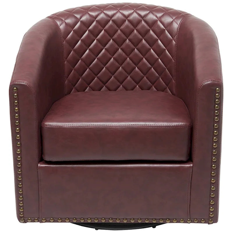 29-Inch Tufted PU Leather Swivel Barrel Chair