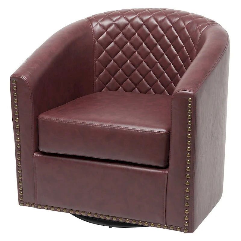 29-Inch Tufted PU Leather Swivel Barrel Chair