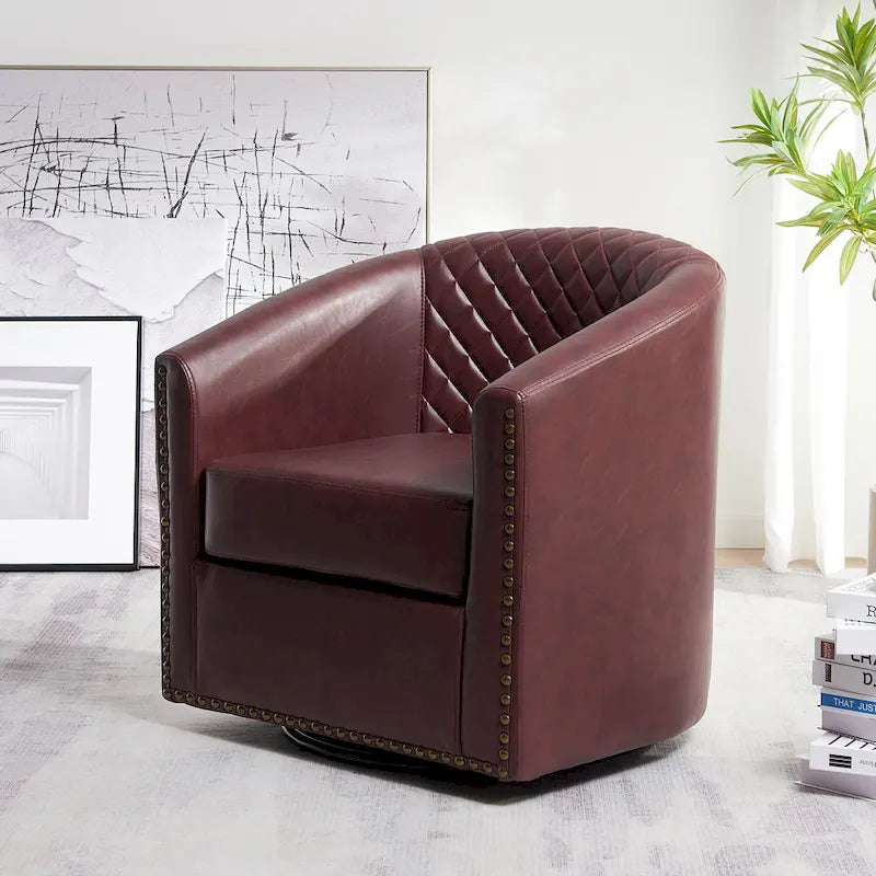 29-Inch Tufted PU Leather Swivel Barrel Chair
