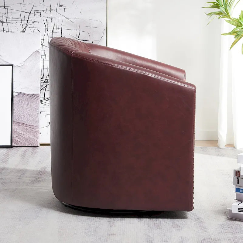 29-Inch Tufted PU Leather Swivel Barrel Chair