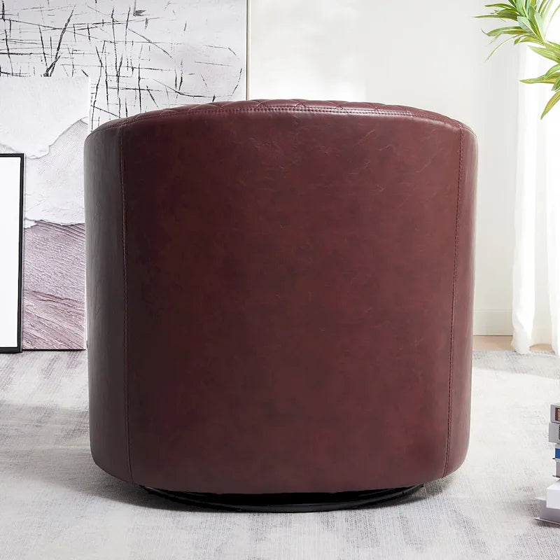 29-Inch Tufted PU Leather Swivel Barrel Chair