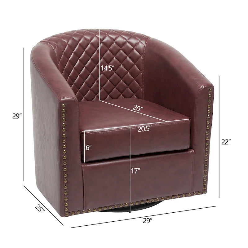 29-Inch Tufted PU Leather Swivel Barrel Chair