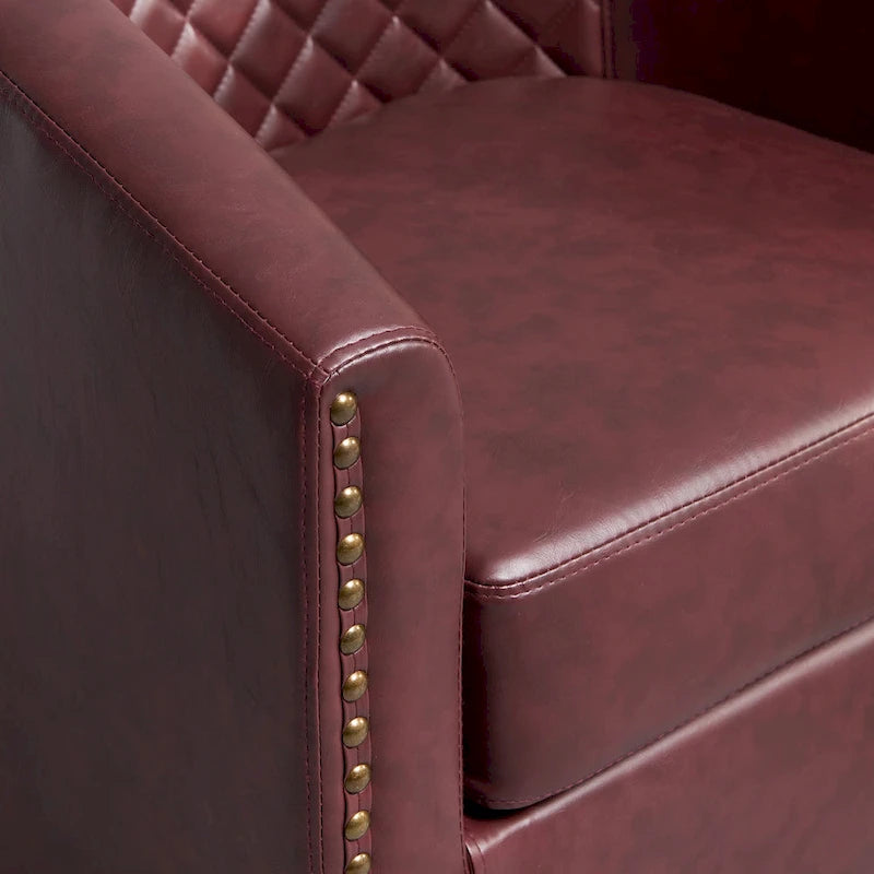 29-Inch Tufted PU Leather Swivel Barrel Chair