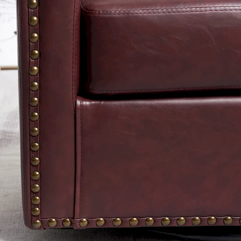 29-Inch Tufted PU Leather Swivel Barrel Chair