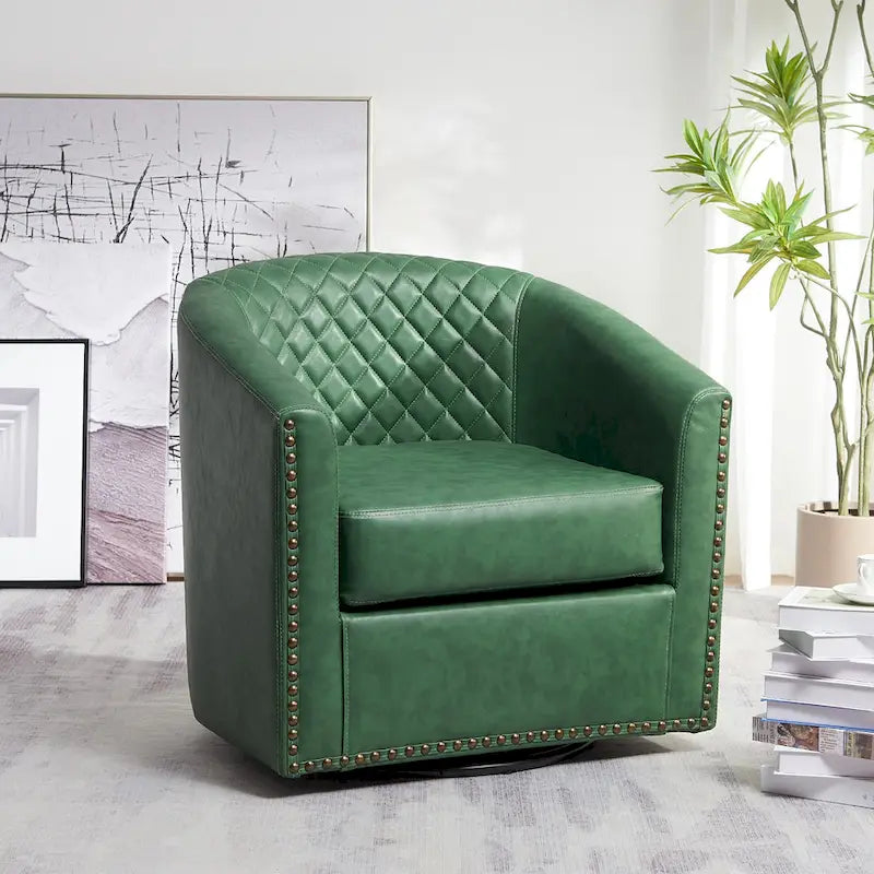 29-Inch Tufted PU Leather Swivel Barrel Chair