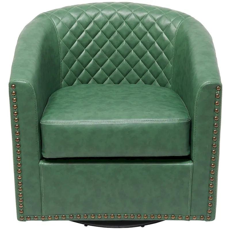 29-Inch Tufted PU Leather Swivel Barrel Chair