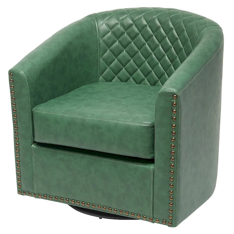 29-Inch Tufted PU Leather Swivel Barrel Chair