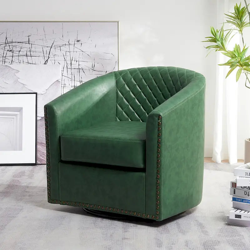 29-Inch Tufted PU Leather Swivel Barrel Chair