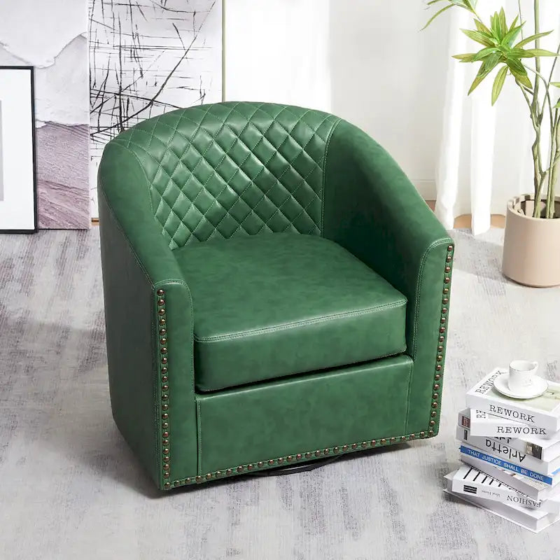 29-Inch Tufted PU Leather Swivel Barrel Chair