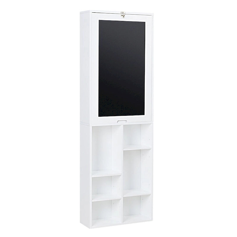 Collapsible Fold Down Desk with Storage Cabinet & Bottom Shelves - White