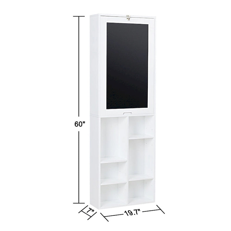 Collapsible Fold Down Desk with Storage Cabinet & Bottom Shelves - White