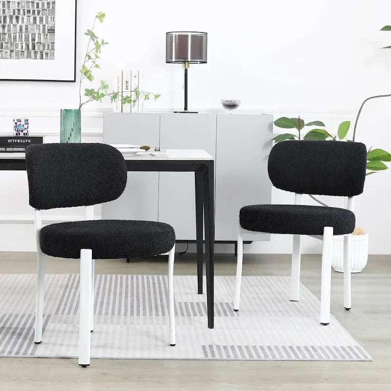 Upholstered Modern Boucle Dining Chairs with White Metal Legs