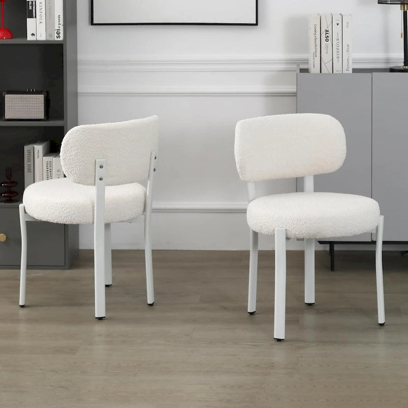 Upholstered Modern Boucle Dining Chairs with White Metal Legs