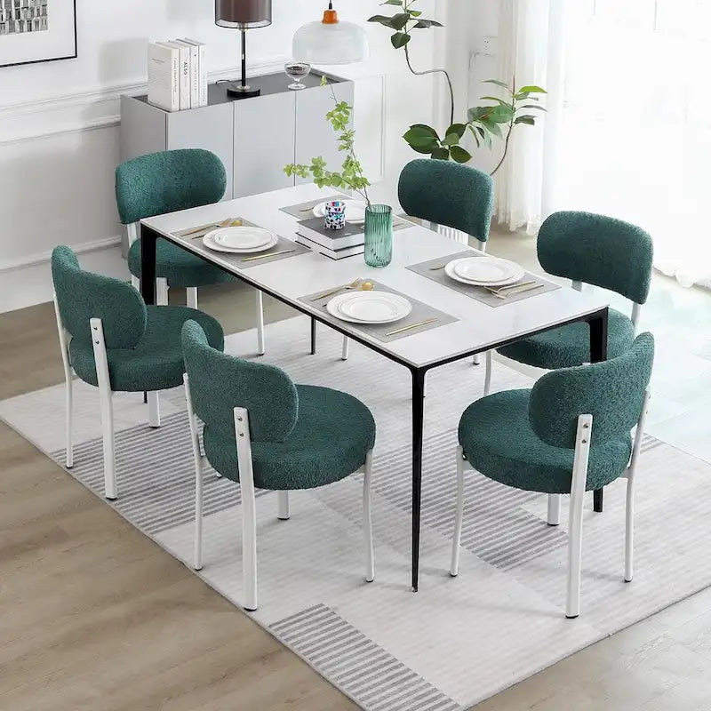 Upholstered Modern Boucle Dining Chairs with White Metal Legs