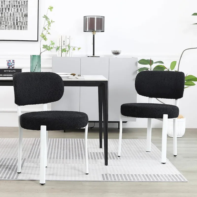 Upholstered Modern Boucle Dining Chairs with White Metal Legs