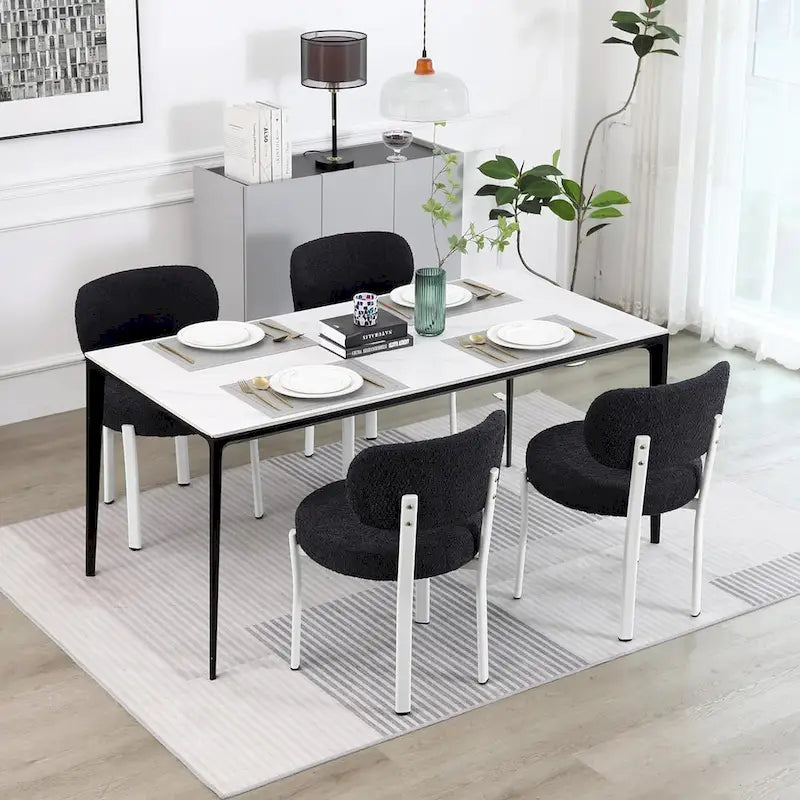 Upholstered Modern Boucle Dining Chairs with White Metal Legs