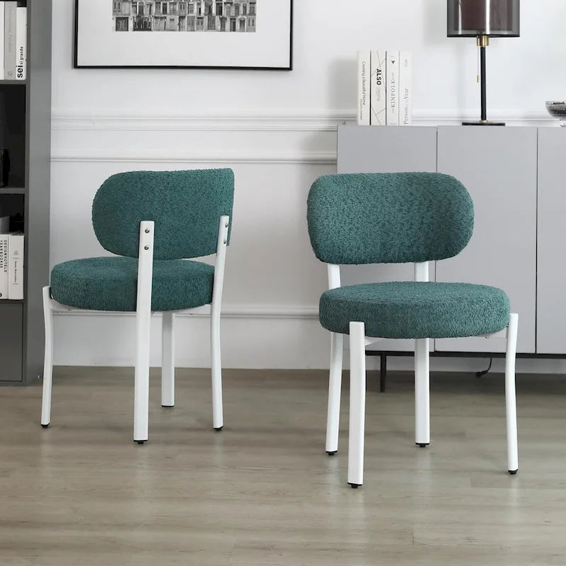 Upholstered Modern Boucle Dining Chairs with White Metal Legs