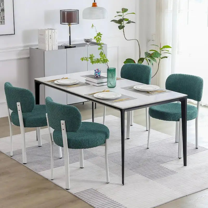 Upholstered Modern Boucle Dining Chairs with White Metal Legs
