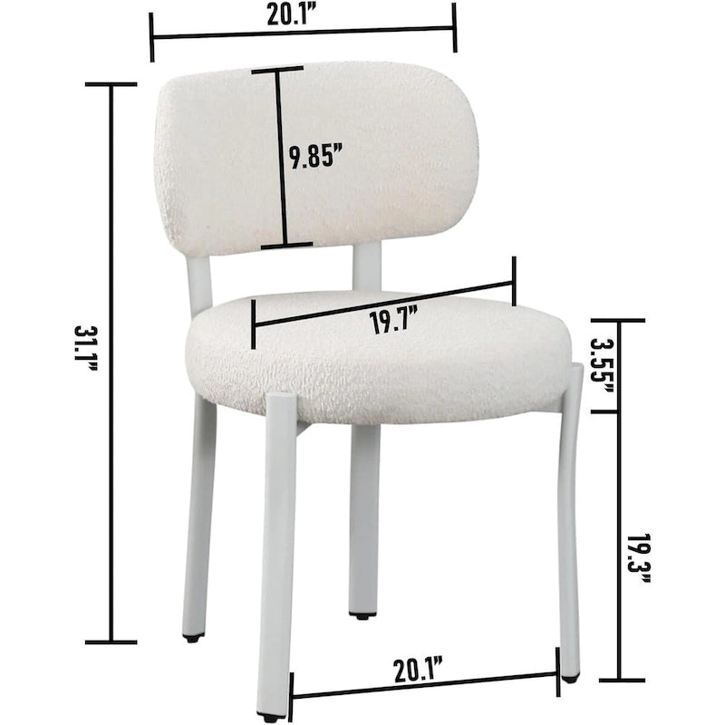 Upholstered Modern Boucle Dining Chairs with White Metal Legs