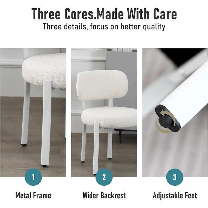 Upholstered Modern Boucle Dining Chairs with White Metal Legs