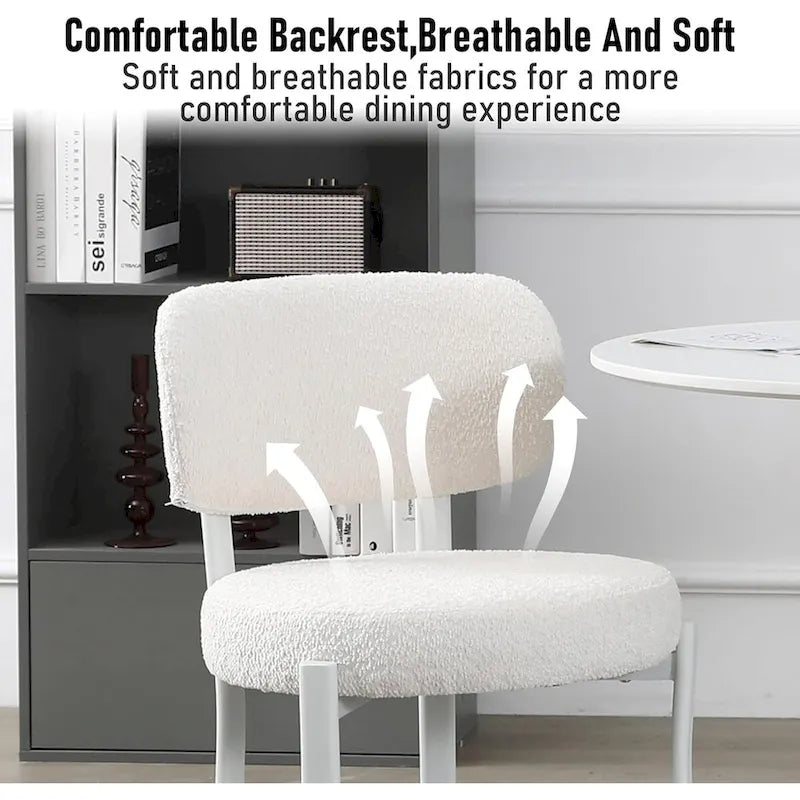 Upholstered Modern Boucle Dining Chairs with White Metal Legs