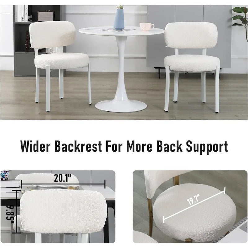 Upholstered Modern Boucle Dining Chairs with White Metal Legs