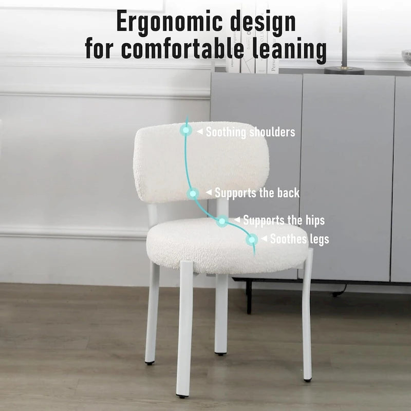 Upholstered Modern Boucle Dining Chairs with White Metal Legs