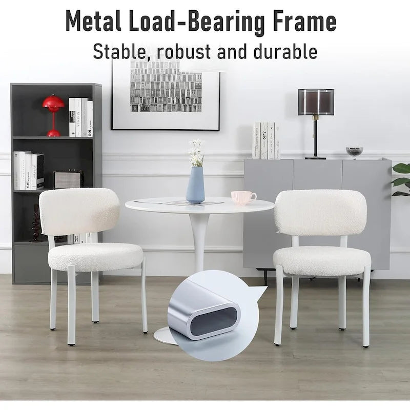 Upholstered Modern Boucle Dining Chairs with White Metal Legs