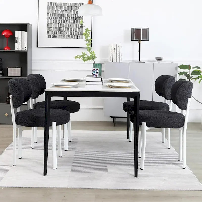 Upholstered Modern Boucle Dining Chairs with White Metal Legs