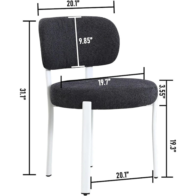 Upholstered Modern Boucle Dining Chairs with White Metal Legs