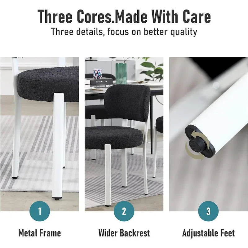 Upholstered Modern Boucle Dining Chairs with White Metal Legs