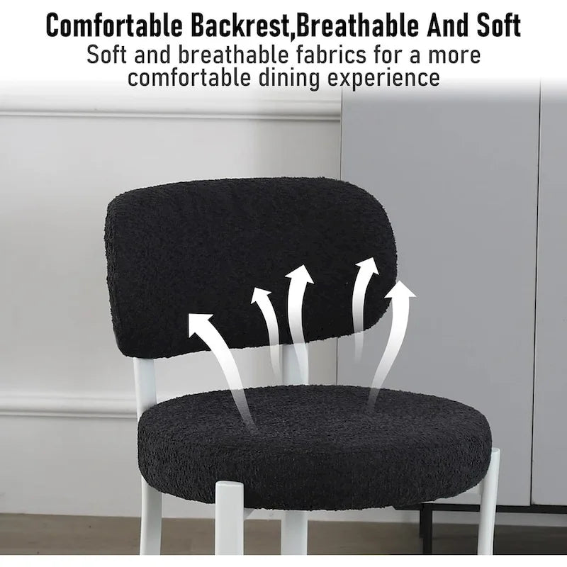 Upholstered Modern Boucle Dining Chairs with White Metal Legs