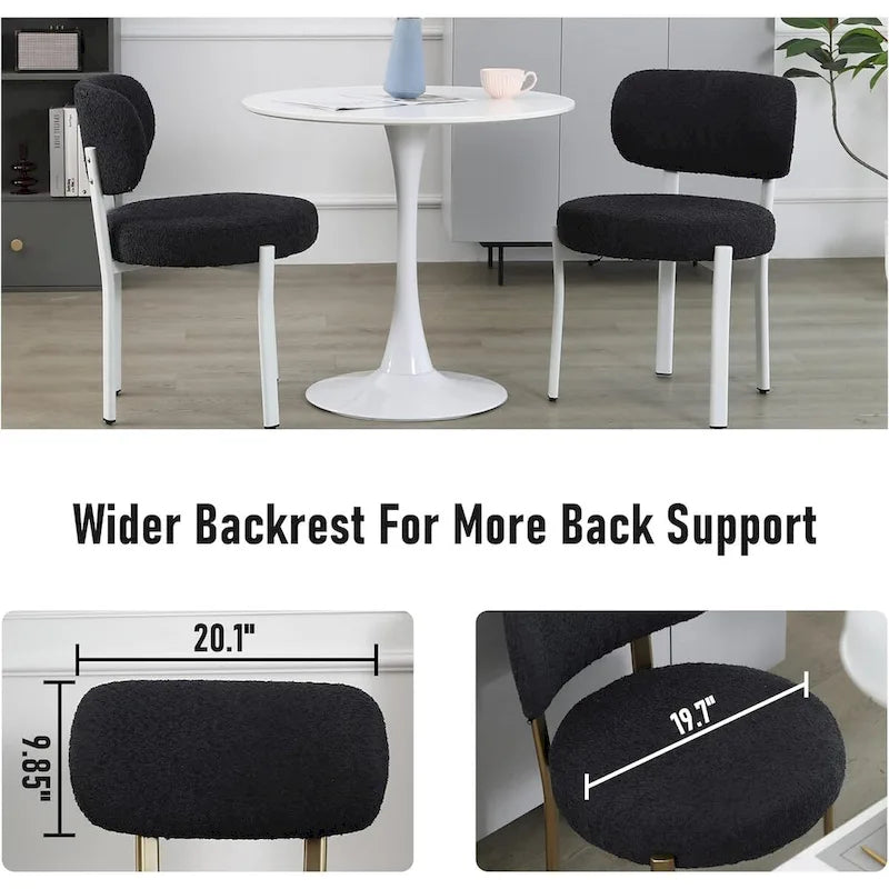 Upholstered Modern Boucle Dining Chairs with White Metal Legs