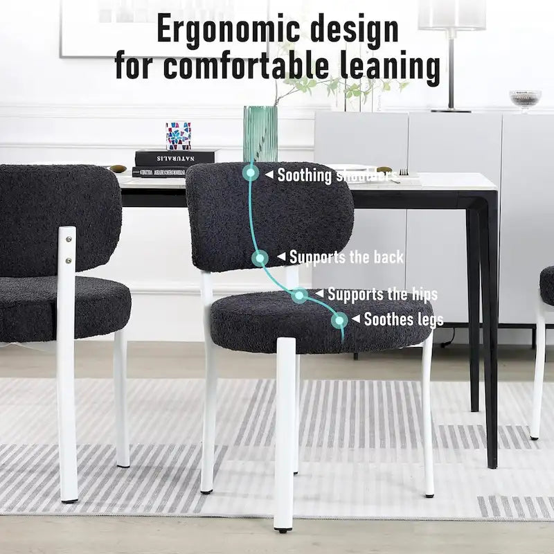 Upholstered Modern Boucle Dining Chairs with White Metal Legs