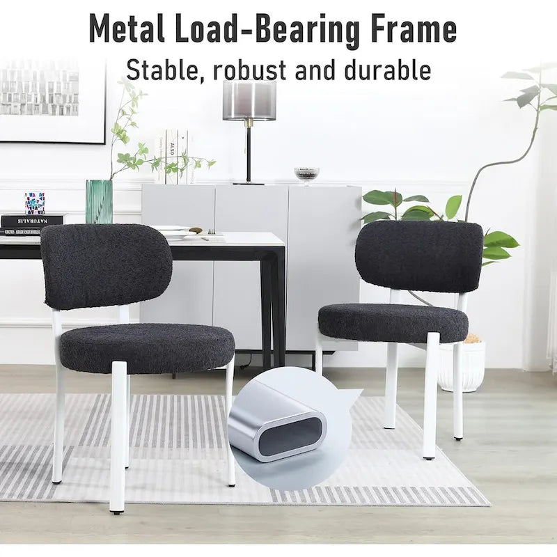 Upholstered Modern Boucle Dining Chairs with White Metal Legs