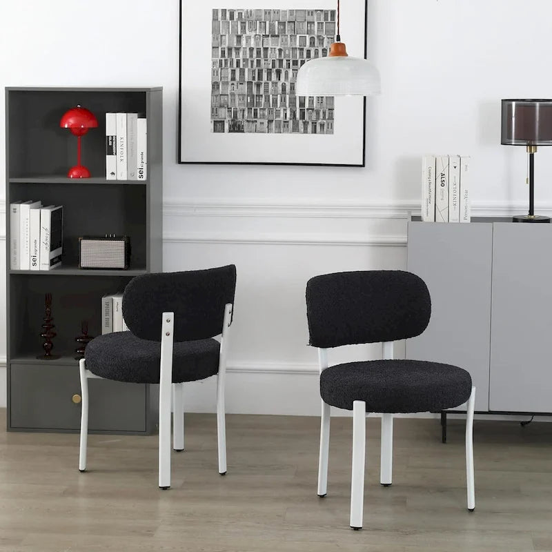 Upholstered Modern Boucle Dining Chairs with White Metal Legs