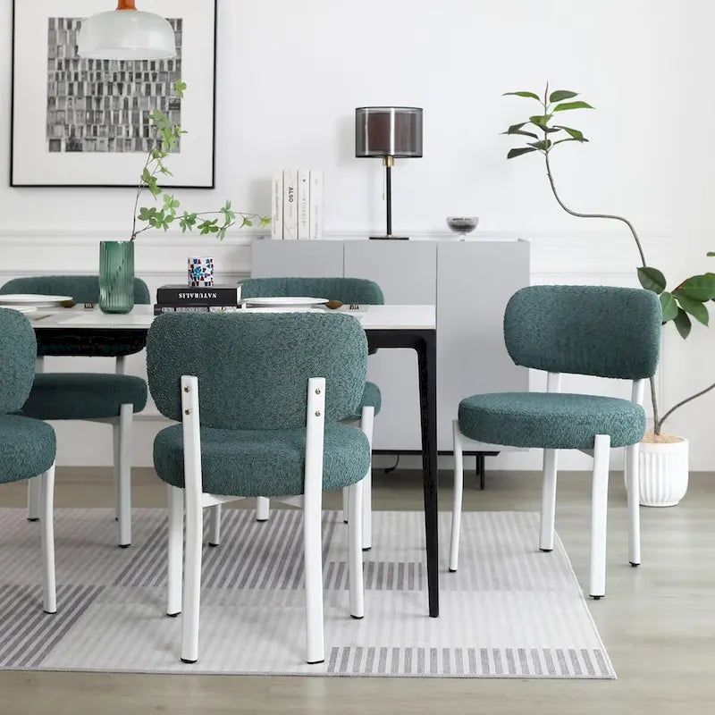 Upholstered Modern Boucle Dining Chairs with White Metal Legs