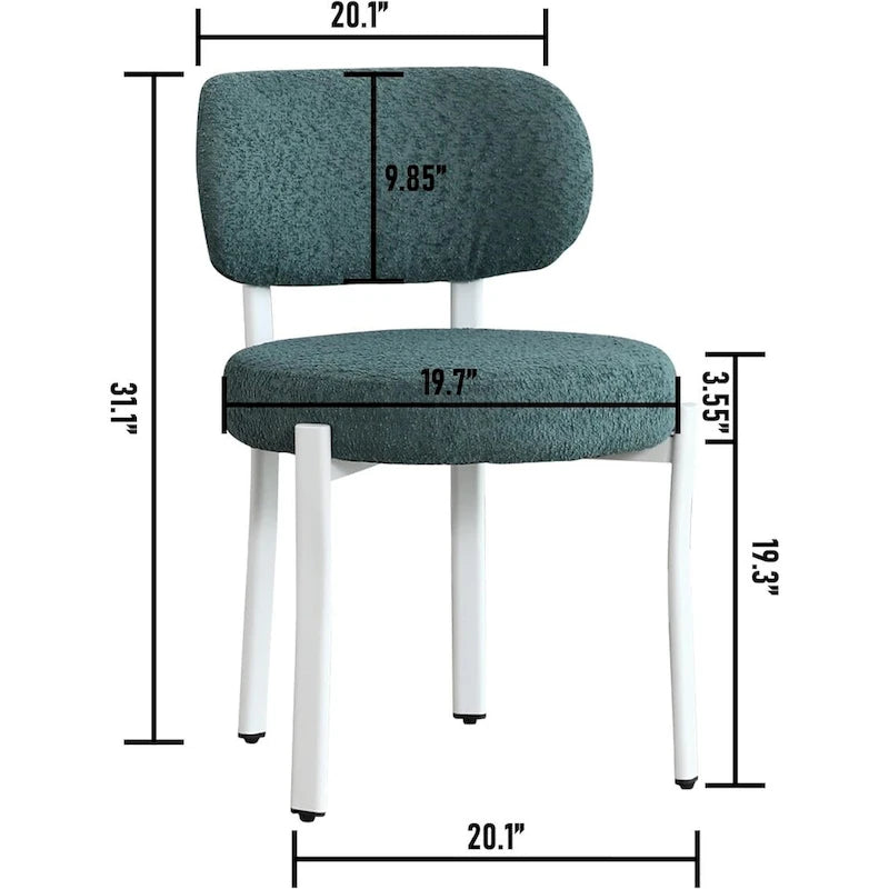 Upholstered Modern Boucle Dining Chairs with White Metal Legs