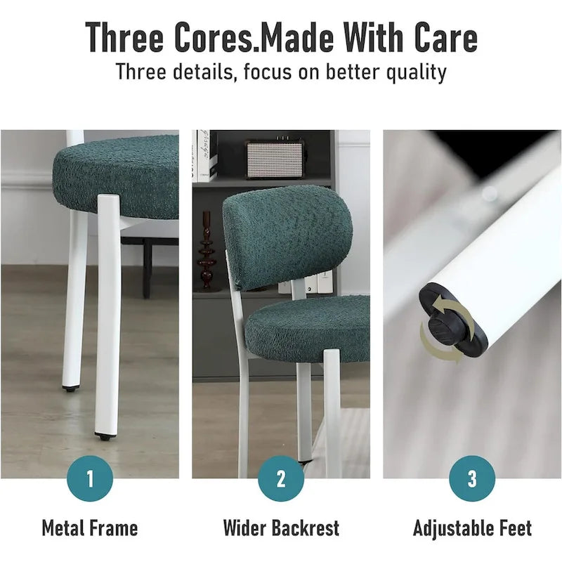 Upholstered Modern Boucle Dining Chairs with White Metal Legs