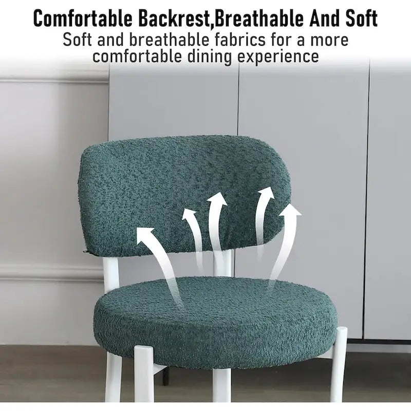 Upholstered Modern Boucle Dining Chairs with White Metal Legs