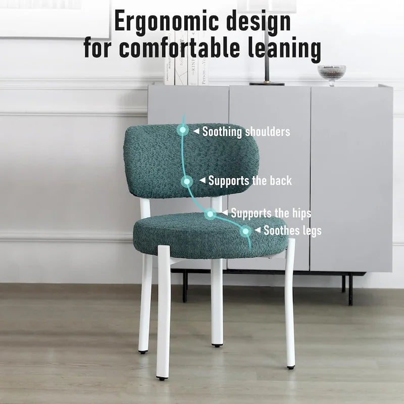 Upholstered Modern Boucle Dining Chairs with White Metal Legs