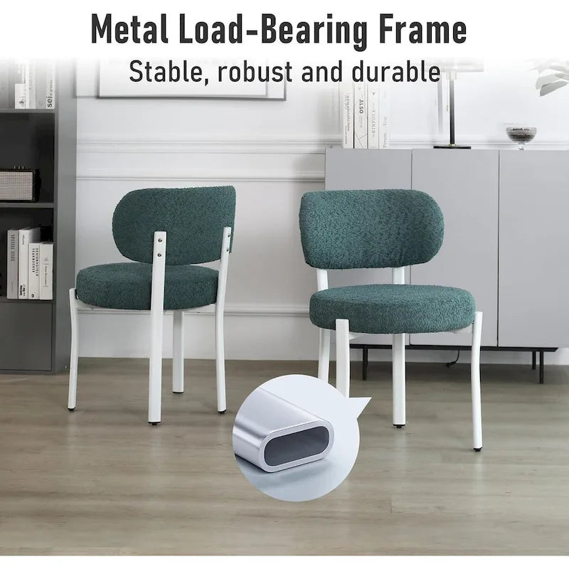 Upholstered Modern Boucle Dining Chairs with White Metal Legs