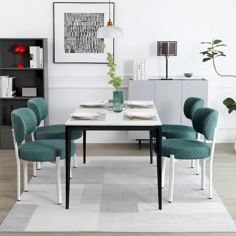 Upholstered Modern Boucle Dining Chairs with White Metal Legs