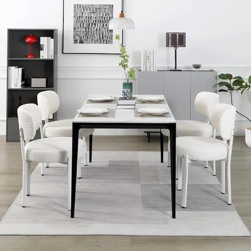 Upholstered Modern Boucle Dining Chairs with White Metal Legs