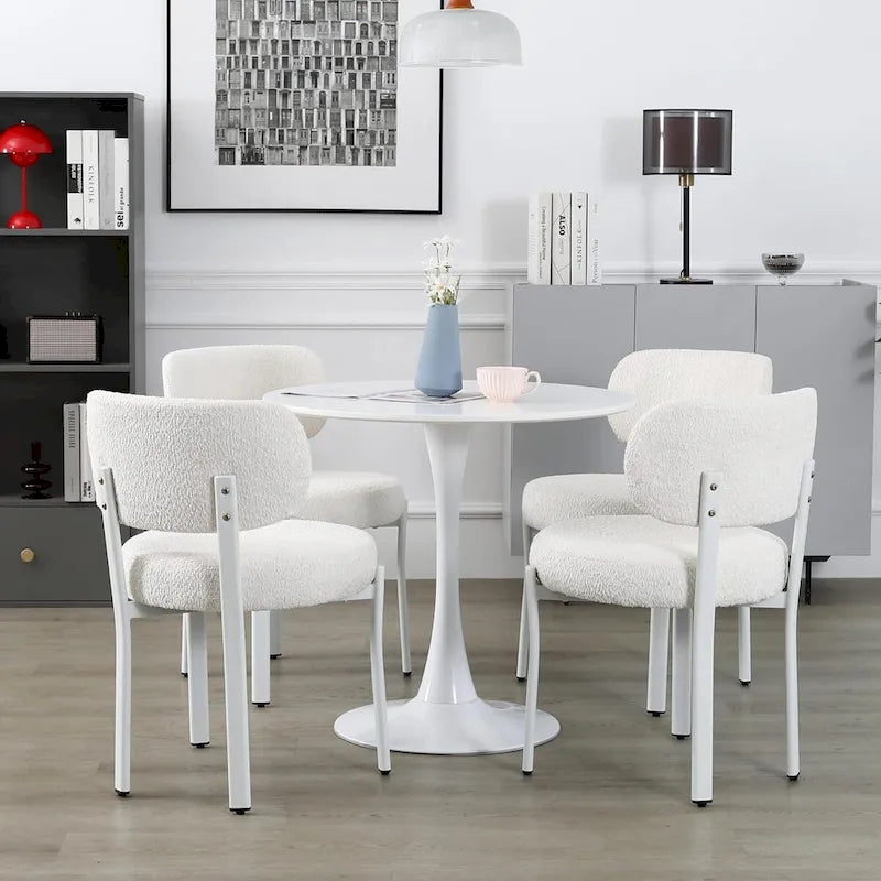 Upholstered Modern Boucle Dining Chairs with White Metal Legs